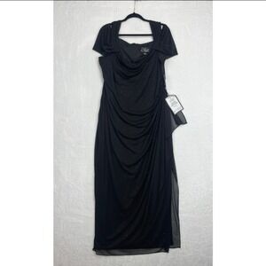 Alex Evenings Black Drape-Front Maxi Evening Dress